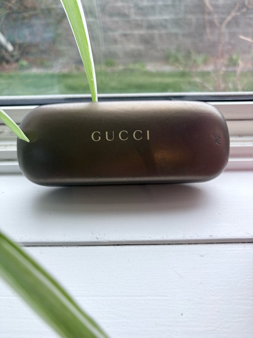 Gucci Brown Hard Sunglasses Case with Gold Logo
